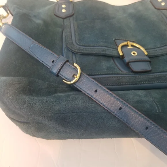 Coach Campbell Izzy Teal Tote Suede Bag w/ Shoulder strap. Good used condition. - Picture 4 of 16